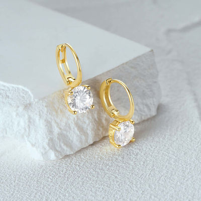 925 Sterling bạc đã đến 18K vàng mạ Solitaire trắng hình khối Zircon Huggies tai nghe
