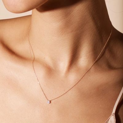 Dây chuyền bạc mạ vàng 18K hình đĩa nhỏ đính kim cương CZ phong cách cổ điển dành cho bé gái