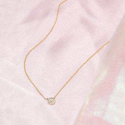 Dây chuyền bạc mạ vàng 18K hình đĩa nhỏ đính kim cương CZ phong cách cổ điển dành cho bé gái