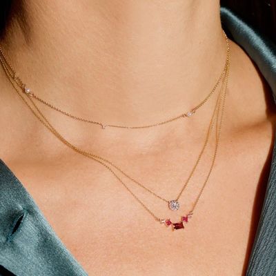 Dây chuyền bạc mạ vàng 18K hình đĩa nhỏ đính kim cương CZ phong cách cổ điển dành cho bé gái
