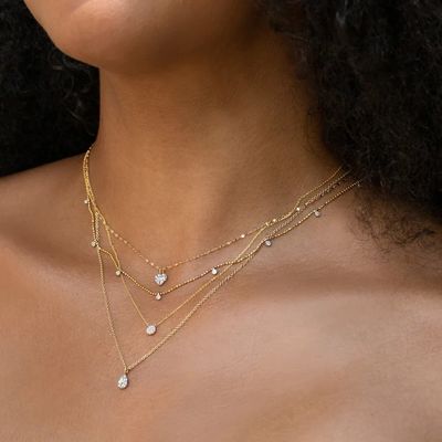Dây chuyền bạc mạ vàng 18K hình đĩa nhỏ đính kim cương CZ phong cách cổ điển dành cho bé gái