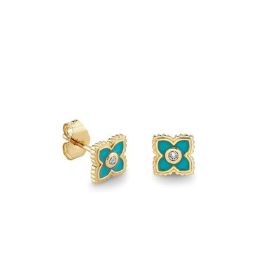 Bông tai nụ hoa nhỏ mạ vàng 18K tráng men ngọc lam trên Bạc 925