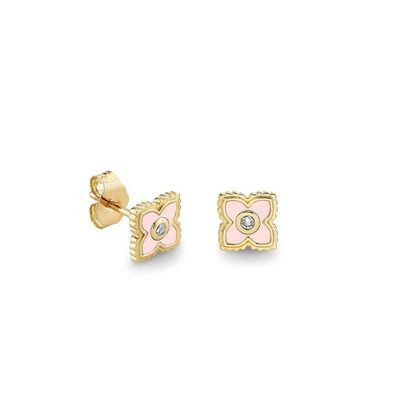 Bông tai nụ hoa nhỏ mạ vàng 18K tráng men ngọc lam trên Bạc 925