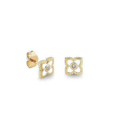 Bông tai nụ hoa nhỏ mạ vàng 18K tráng men ngọc lam trên Bạc 925