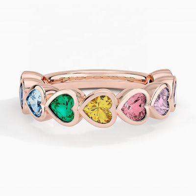 Nhẫn Vàng 18K Hình Trái Tim Viền Cầu Vồng Quà Tặng Valentine từ Trang Sức Thời Trang