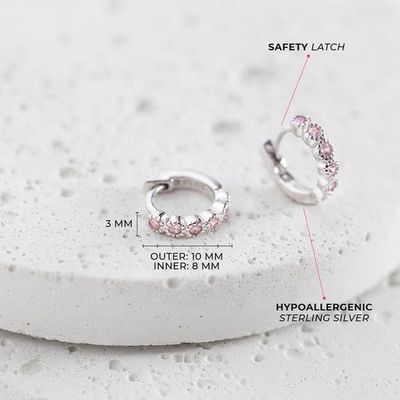 Bông tai Hoop Bạc Sterling 925 Đá Quý Hoa Hồng Tinh Xảo Dành Cho Bé Gái
