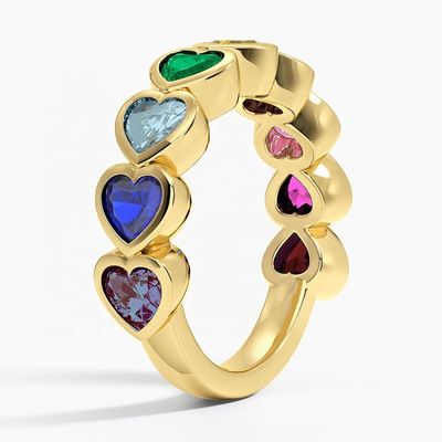 Nhẫn Vàng 18K Hình Trái Tim Viền Cầu Vồng Quà Tặng Valentine từ Trang Sức Thời Trang