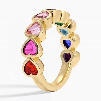 Nhẫn Vàng 18K Hình Trái Tim Viền Cầu Vồng Quà Tặng Valentine từ Trang Sức Thời Trang