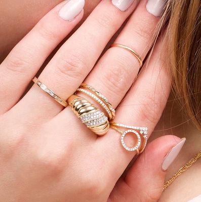 Platinum Plating Round Brilliant Cut Diamond Dome Ring Cho Phụ nữ đồ trang sức tốt OEM / ODM