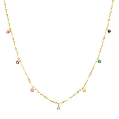 925 Silver Children's Necklace featuring Playful Rainbow Gemstone Zircon for Sparkle (Cây dây chuyền trẻ em bằng bạc 925 với hình cầu vồng vui vẻ)