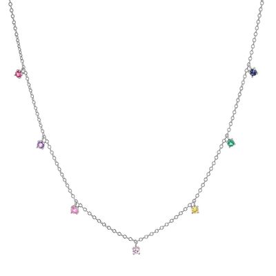 925 Silver Children's Necklace featuring Playful Rainbow Gemstone Zircon for Sparkle (Cây dây chuyền trẻ em bằng bạc 925 với hình cầu vồng vui vẻ)