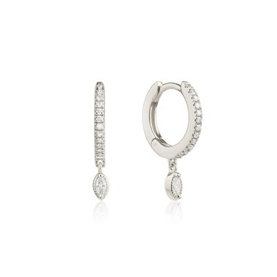 925 Sterling Silver Marquise Cut Zircon Drop Hoop Bàn tai cho dịp đính hôn với đường kính hoop 12mm và độ dày 2mm