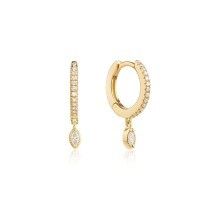 925 Sterling Silver Marquise Cut Zircon Drop Hoop Bàn tai cho dịp đính hôn với đường kính hoop 12mm và độ dày 2mm