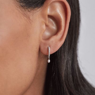 925 Sterling Silver Marquise Cut Zircon Drop Hoop Bàn tai cho dịp đính hôn với đường kính hoop 12mm và độ dày 2mm