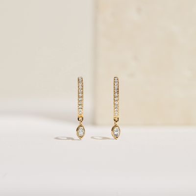 925 Sterling Silver Marquise Cut Zircon Drop Hoop Bàn tai cho dịp đính hôn với đường kính hoop 12mm và độ dày 2mm