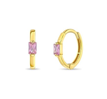 14K vàng 10mm Baguette cắt màu hồng hình khối Zircon trẻ em Hoop Bàn tai với 50PRS MOQ