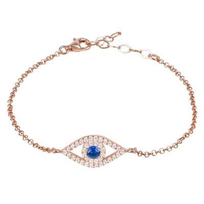Rose Gold Thin Silver Chain Bracelet Màu trắng xanh CZ Eye 925 Sterling Silver