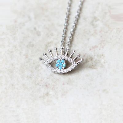 925 Sterling Silver Micro Pave Clear CZ và Turquoise Evils Mắt Anh Đeo Đeo cổ