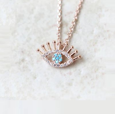 925 Sterling Silver Micro Pave Clear CZ và Turquoise Evils Mắt Anh Đeo Đeo cổ
