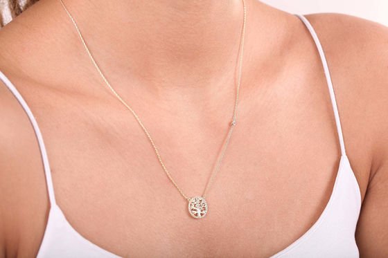 Lễ tiệc 18K vàng bọc Sterling bạc cây của cuộc sống dây chuyền vòng cổ cho phụ nữ