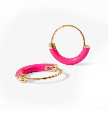 HOA TAI BẠC 925 Sterling DIA 18MM HOOPS với Men Hồng Nóng và Mạ Vàng 18K