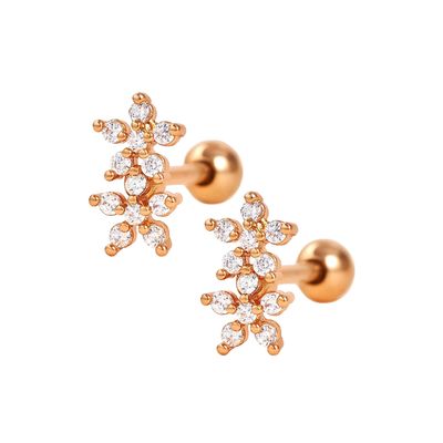 Phong cách cổ điển hoa đôi quả bóng trở lại lưng phẳng 925 bạc Sterling bông tai cho cô gái