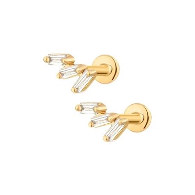 Ba màu trắng hình khối Zircon có sợi phẳng sau 925 Bàng tai bạc Sterling Express Shipping