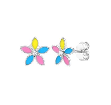 Vòng tai hoa màu vàng nhựa nhiều màu 925 Sterling Silver Flower Studs