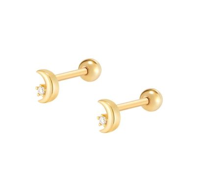 925 Sterling Silver Tiny CZ Moon Piercing Stud Bàn tai với chuông quay lại