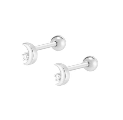 925 Sterling Silver Tiny CZ Moon Piercing Stud Bàn tai với chuông quay lại