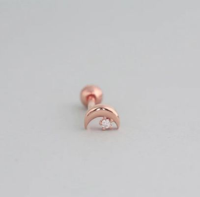925 Sterling Silver Tiny CZ Moon Piercing Stud Bàn tai với chuông quay lại