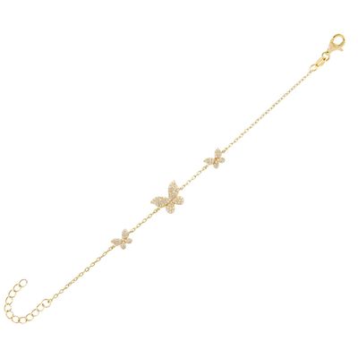 14K vàng 3 con bướm dây đeo vòng tay rõ ràng CZ bạc dây đeo vòng tay 925
