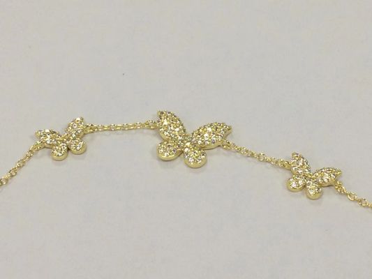 14K vàng 3 con bướm dây đeo vòng tay rõ ràng CZ bạc dây đeo vòng tay 925