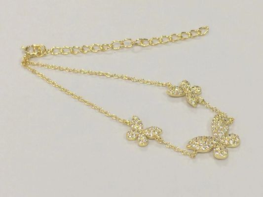 14K vàng 3 con bướm dây đeo vòng tay rõ ràng CZ bạc dây đeo vòng tay 925