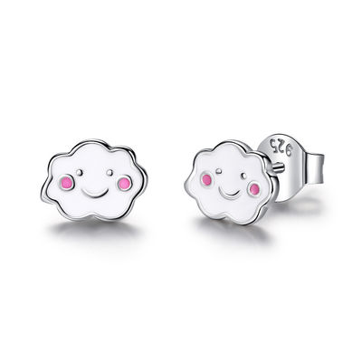 Rhodium Plated 925 Clouds Silver Enamel Stud Bàn tai cho trẻ em