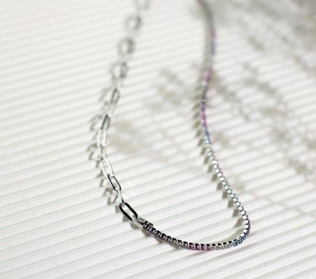 925 Sterling Silver Round Cut CZ Rainbow Collar Vòng tay quần vợt và dây chuyền cổ