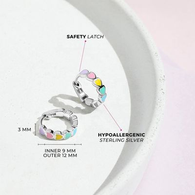 Handmade Heart Shaped 925 Sterling Silver Huggie Earrings with Enamel for OEM ODM Custom Orders