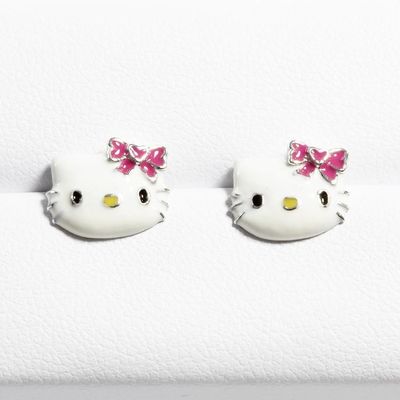 Đá màu sắc mịn mịn Hello Kitty Bàn tai với vàng đen và bọc bạc