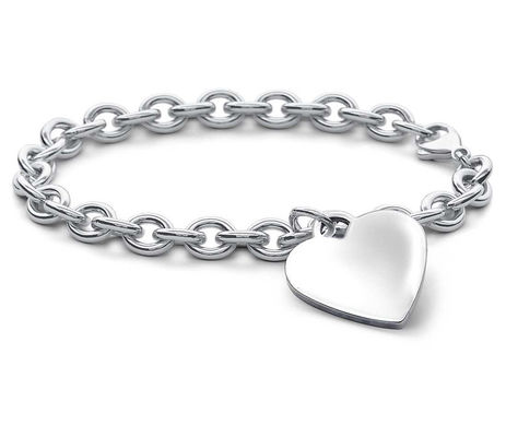 Đàn ông 925 Sterling Silver Heart Charm Vòng đeo tay lớn cho cái nhìn tinh tế 15x15mm