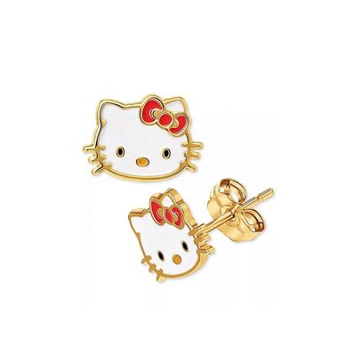 18K vàng bọc Hello Kitty kim loại tai nghe Stud cho các cô gái trong 925 Sterling bạc