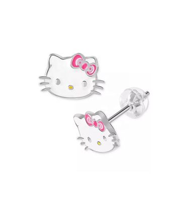 18K vàng bọc Hello Kitty kim loại tai nghe Stud cho các cô gái trong 925 Sterling bạc
