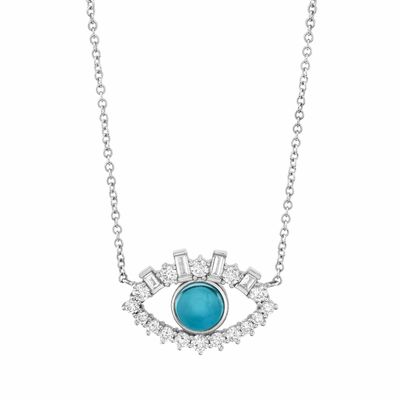 18K vàng Baguette Cubic Zircon 925 Sterling bạc nữ Evil Eye vòng cổ