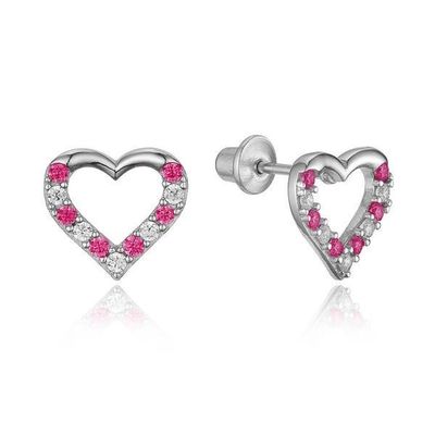 Micro Insert Heart Pink Screw Back Earrings cho trẻ em trong 925 Sterling Silver