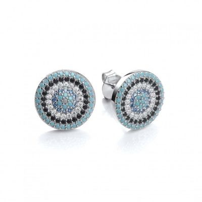 Vòng tròn ZIRCON 18K vàng mạ bằng tay Micron Pave CZ Eye Turkiye Design Stud Bàn tai 925 Sterling Silver