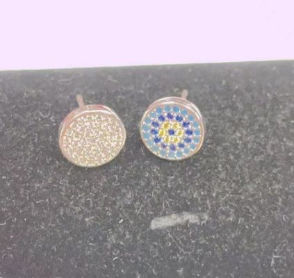 Vòng tròn ZIRCON 18K vàng mạ bằng tay Micron Pave CZ Eye Turkiye Design Stud Bàn tai 925 Sterling Silver