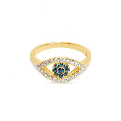 Tùy chỉnh kích cỡ 925 Sterling bạc cắt đứt Pave đúc mắt nhẫn với 18K vàng mạ