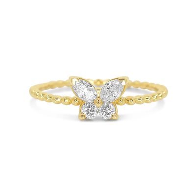 Chiếc nhẫn nữ 925 Sterling Silver với bàn tay 18K vàng bọc bóng và bướm Marquise