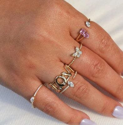 Chiếc nhẫn nữ 925 Sterling Silver với bàn tay 18K vàng bọc bóng và bướm Marquise