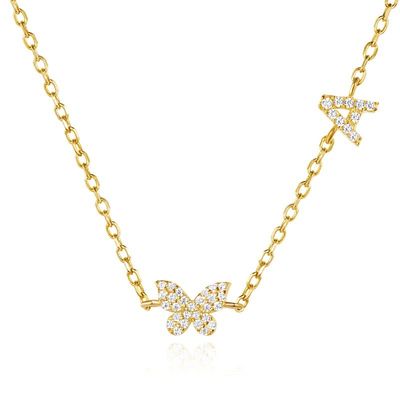 Đeo cổ Mini 18K Vàng Trắng Micron Pave CZ Butterfly 925 Sterling Silver Pendant