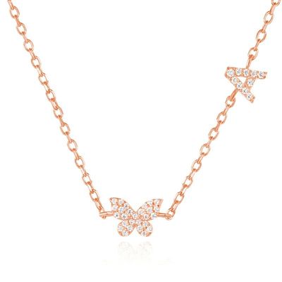 Đeo cổ Mini 18K Vàng Trắng Micron Pave CZ Butterfly 925 Sterling Silver Pendant